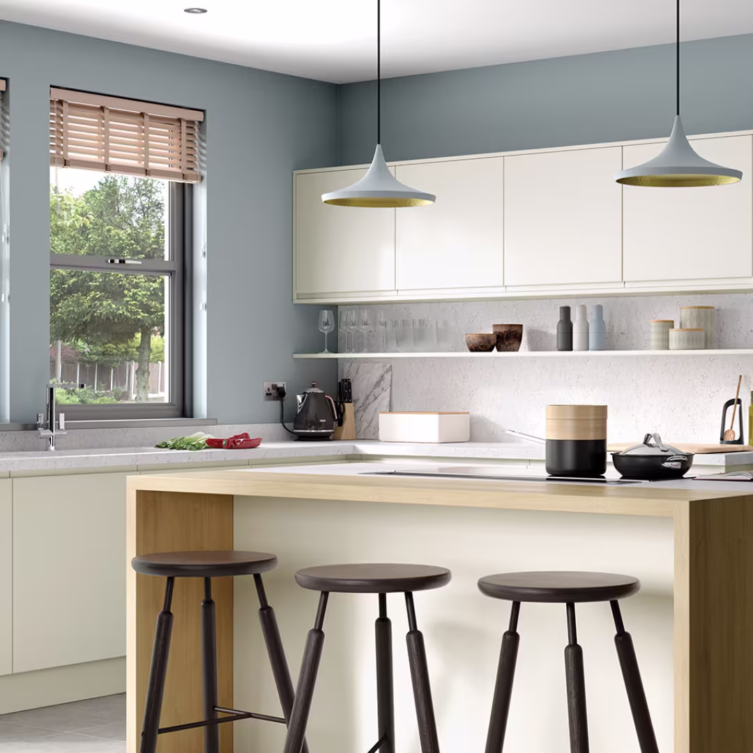 high gloss cream handleless kitchen